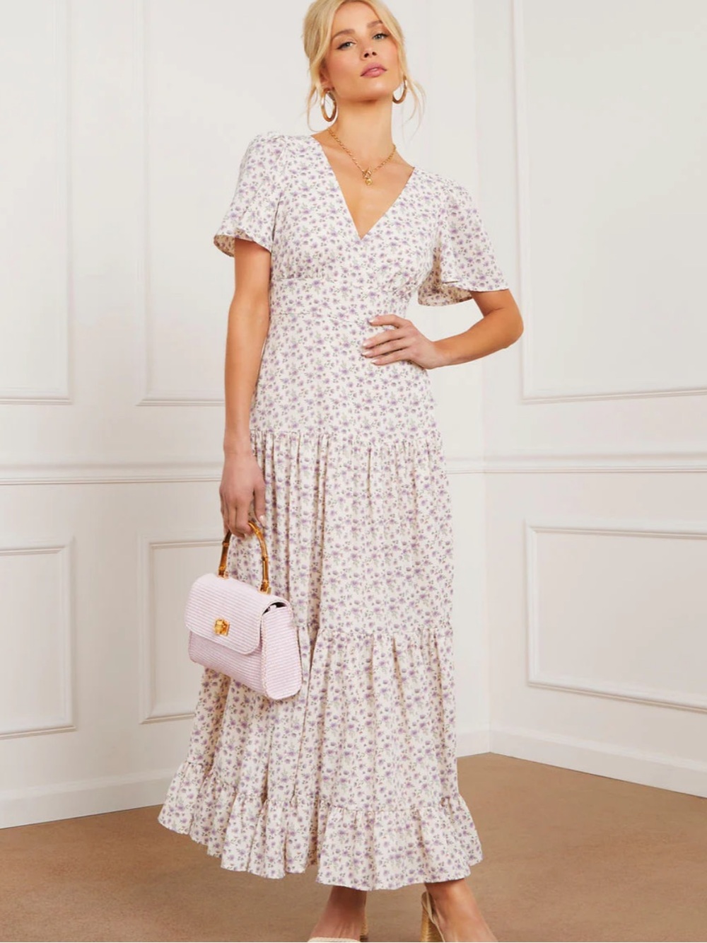 Vici Floral V-Neck Tiered Maxi Dress
